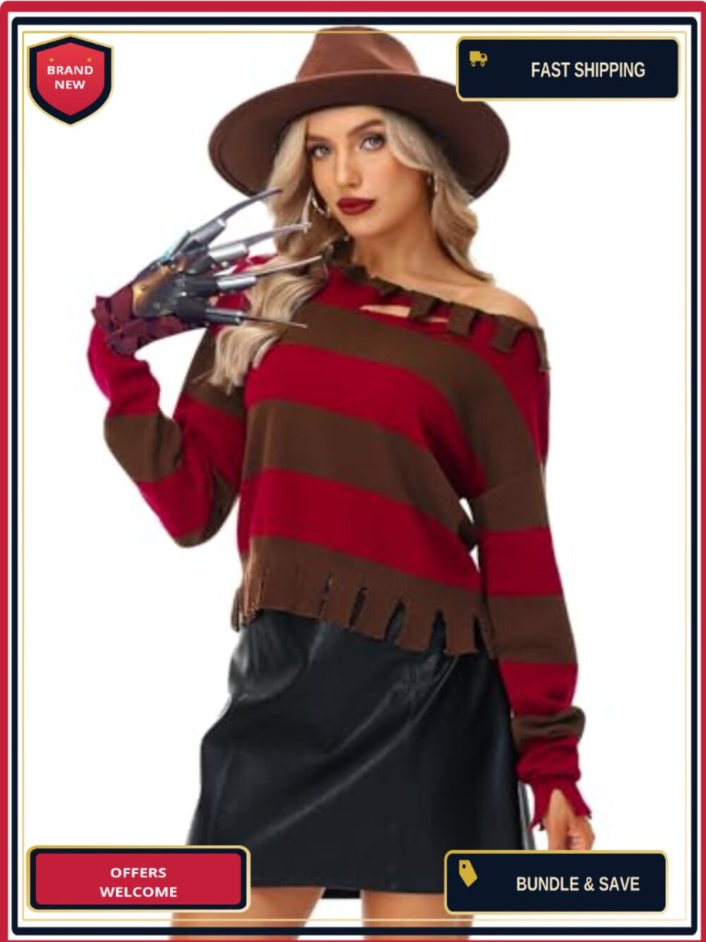 Cropped Striped Sweater Long Sleeve Knit Halloween Costume